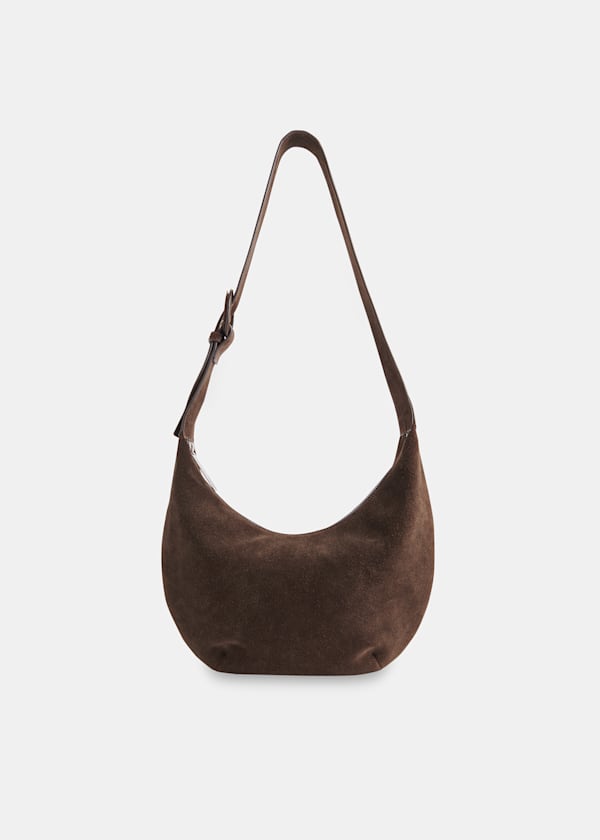 Chocolate Sia Suede Curved Crossbody Bag