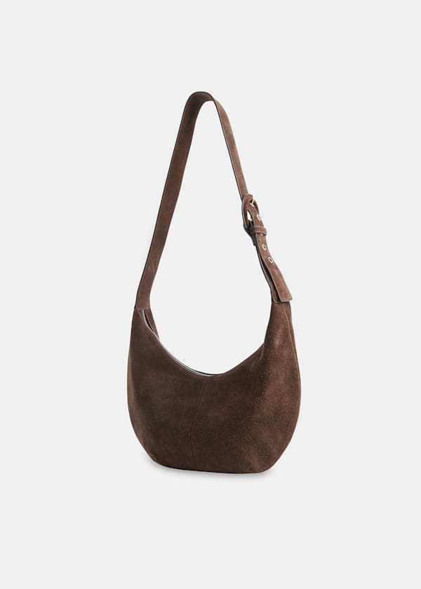 Chocolate Sia Suede Curved Crossbody Bag
