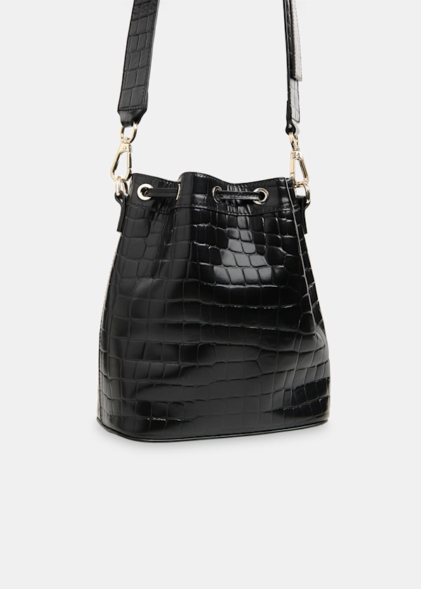 Black Giulia Croc Bucket Bag