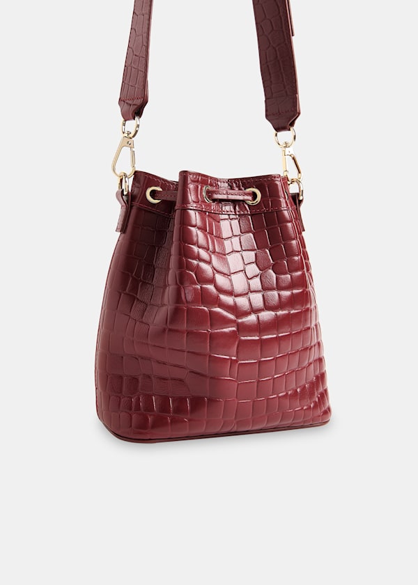 Dark Red Giulia Croc Bucket Bag