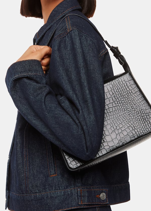 Black Erica Croc Shoulder Bag