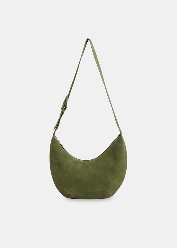 Khaki Sia Suede Curved Crossbody Bag