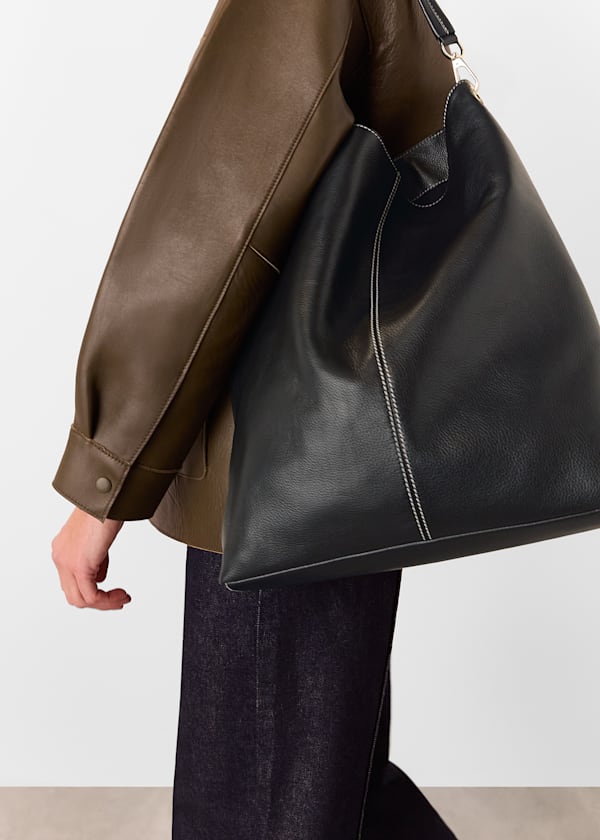 Black Kamil Contrast Stitch Tote Bag