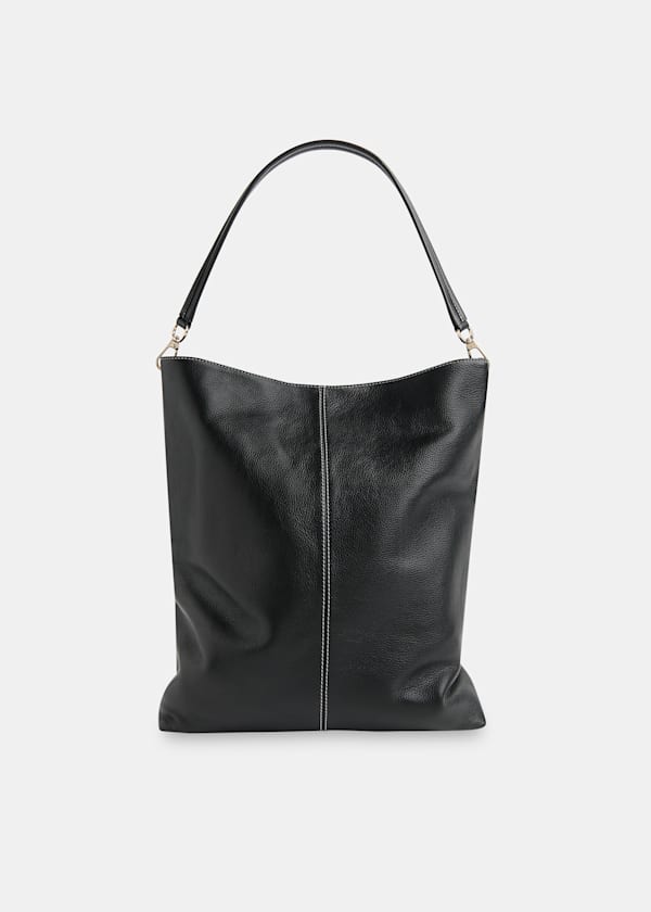 Black Kamil Contrast Stitch Tote Bag