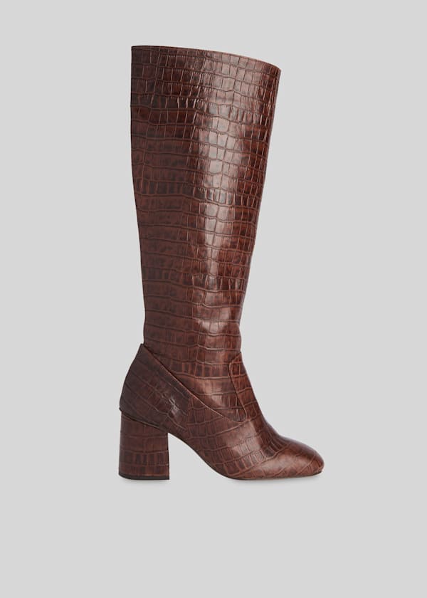 Brown Hazel Croc Knee High Boot