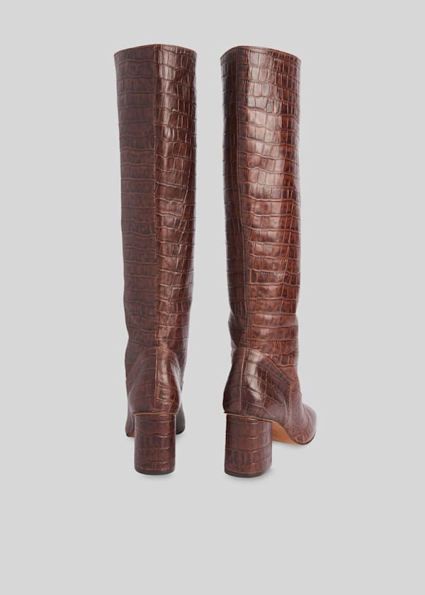 Brown Hazel Croc Knee High Boot
