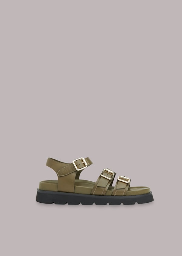 Khaki Jemma Triple Buckle Sandal