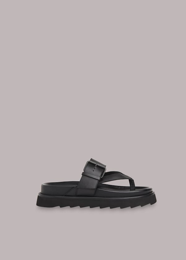 Black Sutton Toe Post Buckle Sandal