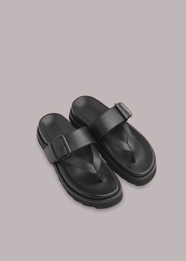Black Sutton Toe Post Buckle Sandal