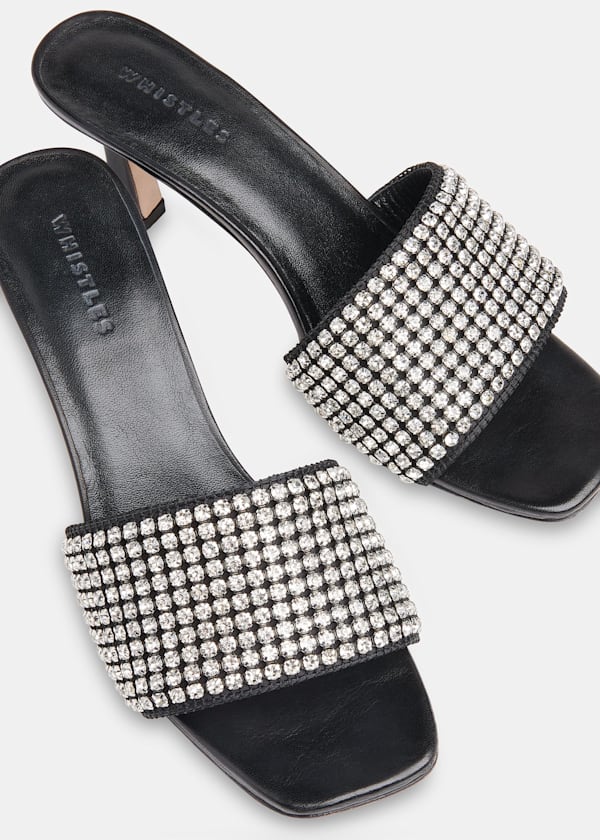 Black Adella Diamante Slip On Mule