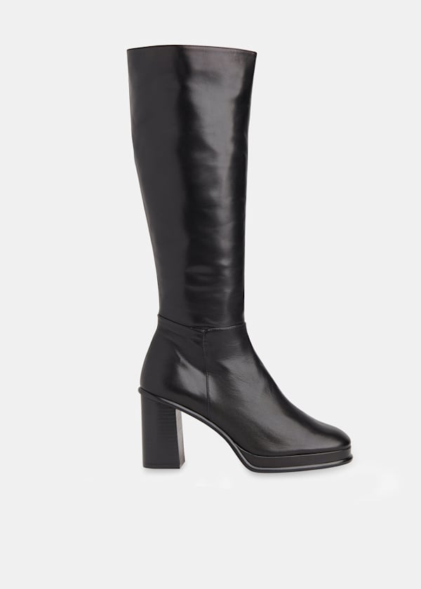 Black Clara Knee High Heeled Boot