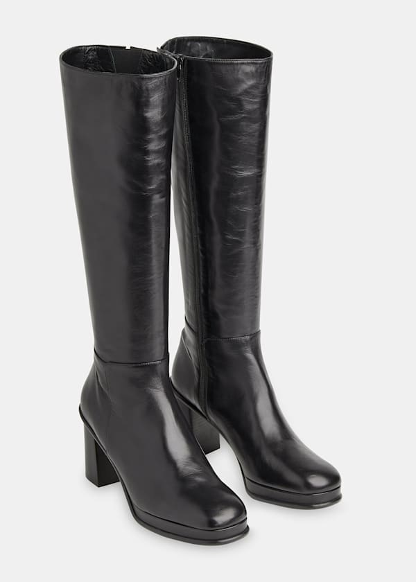 Black Clara Knee High Heeled Boot
