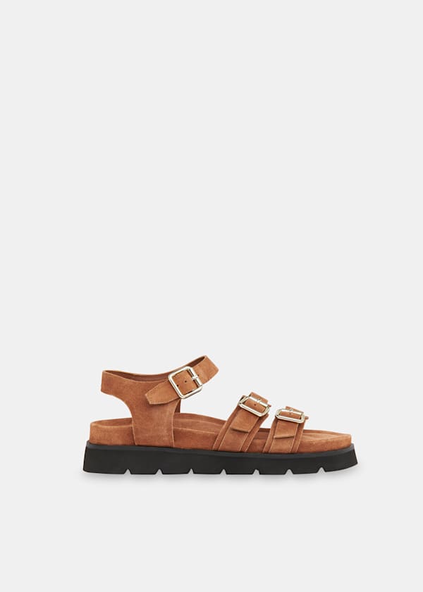 Tan Jemma Triple Buckle Sandal