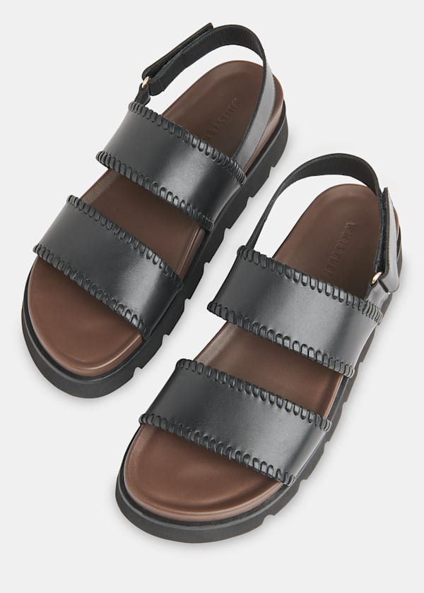 Black Ruben Whipstitch Velcro Sandal