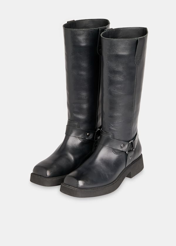 Black Matteo Knee High Biker Boot