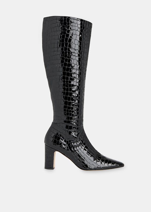 Black Albie Croc Knee High Boot