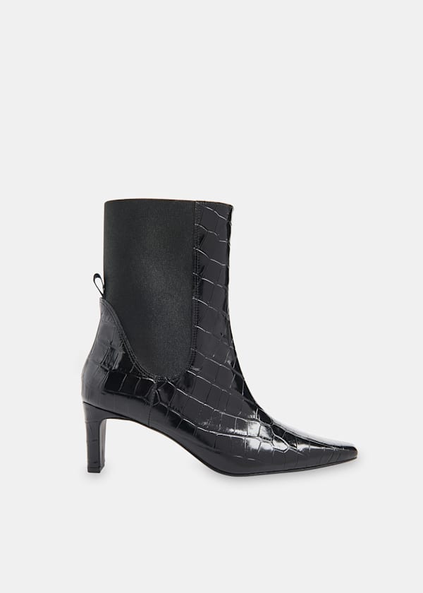 Black Darla Croc Heeled Boot