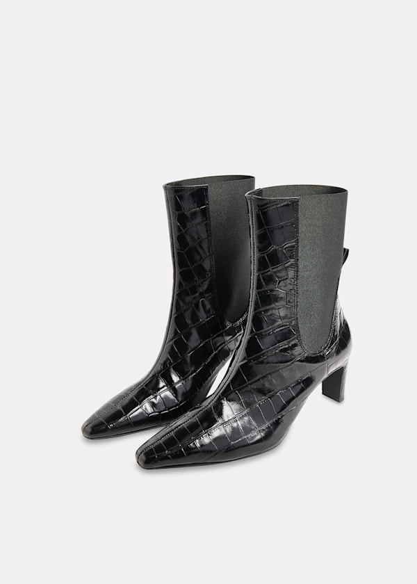 Black Darla Croc Heeled Boot