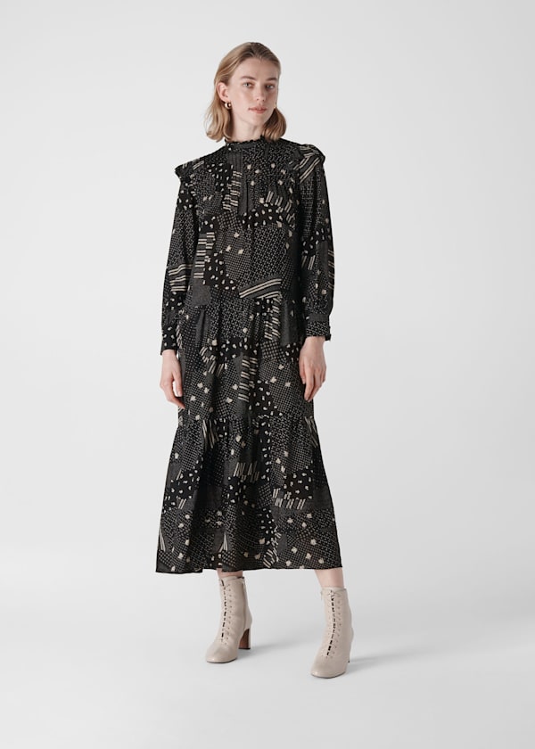 Black Ona Patchwork Print Dress