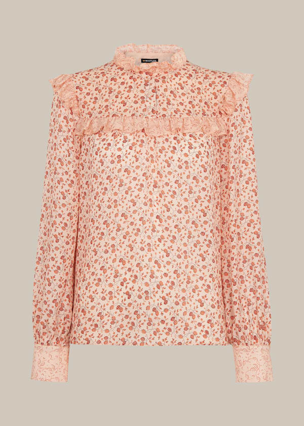 Flower Berry Print Silk Top