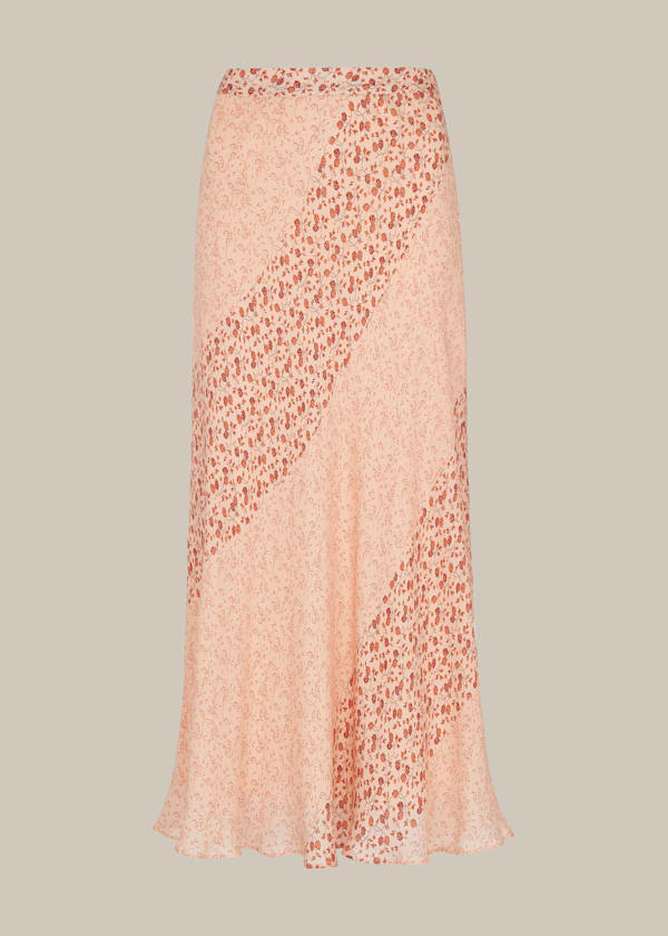 Multicolour Flower Berry Print Silk Skirt