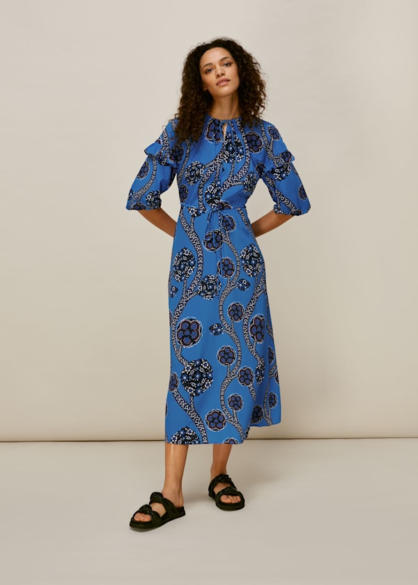 Blue Trailing Seedpod Silk Dress