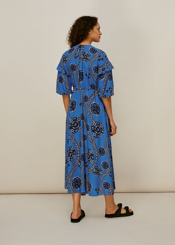 Blue Trailing Seedpod Silk Dress