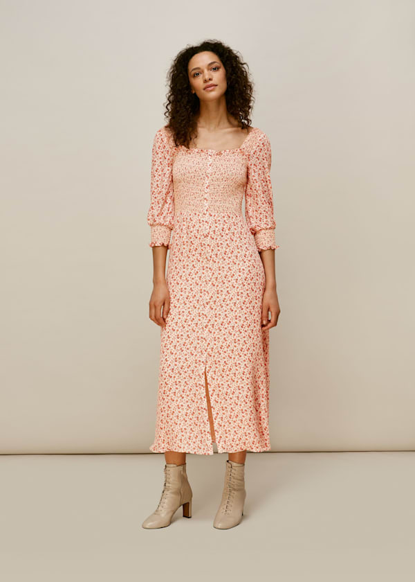 Multicolour Flower Berry Print Silk Dress