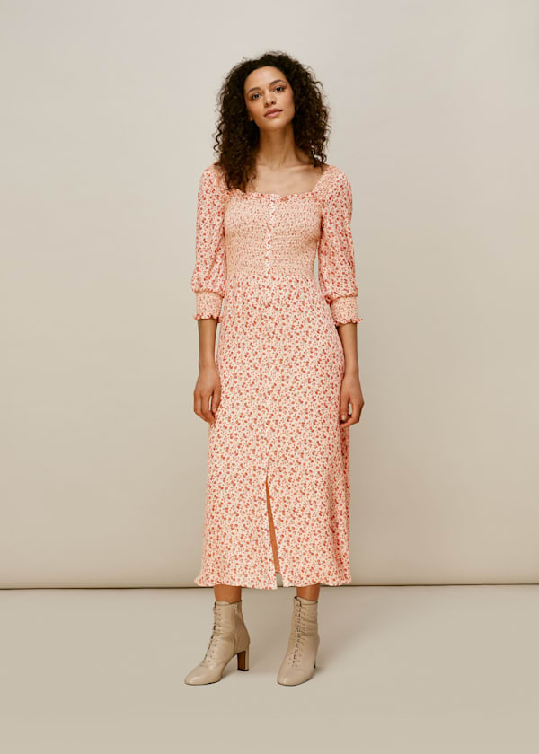 Flower Berry Print Silk Dress