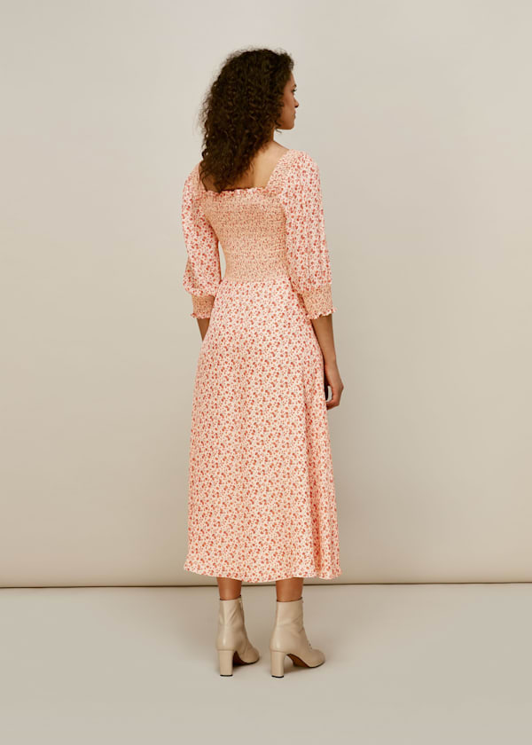 Multicolour Flower Berry Print Silk Dress