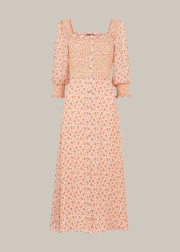 Multicolour Flower Berry Print Silk Dress
