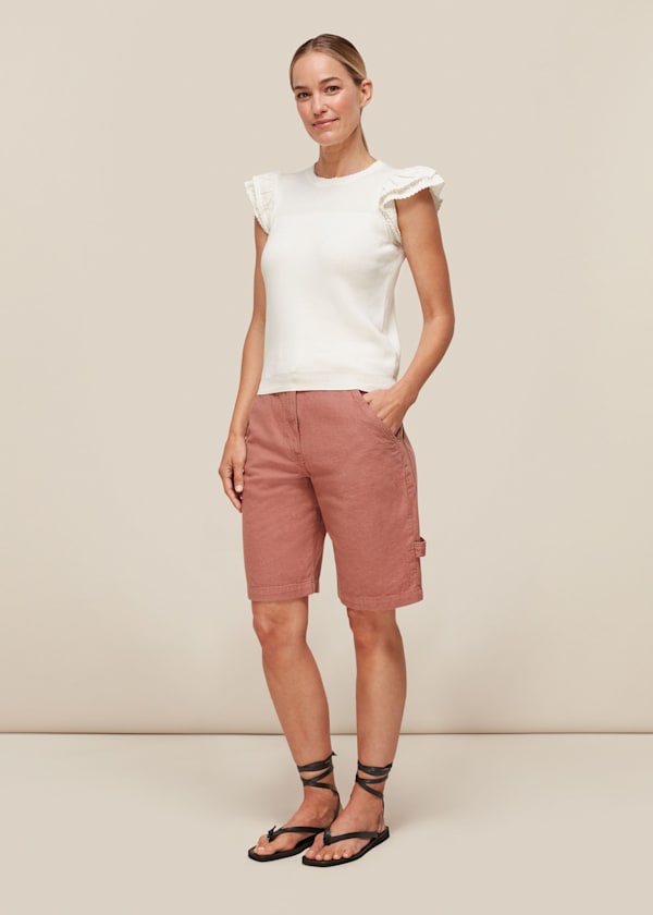 Ivory Pointelle Frill Sleeve Top