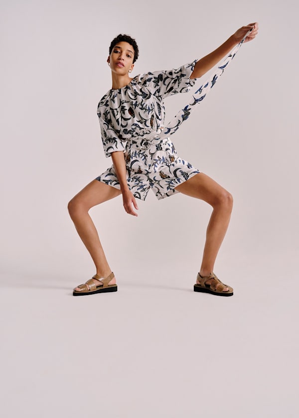 White Subrina Printed Silk Top