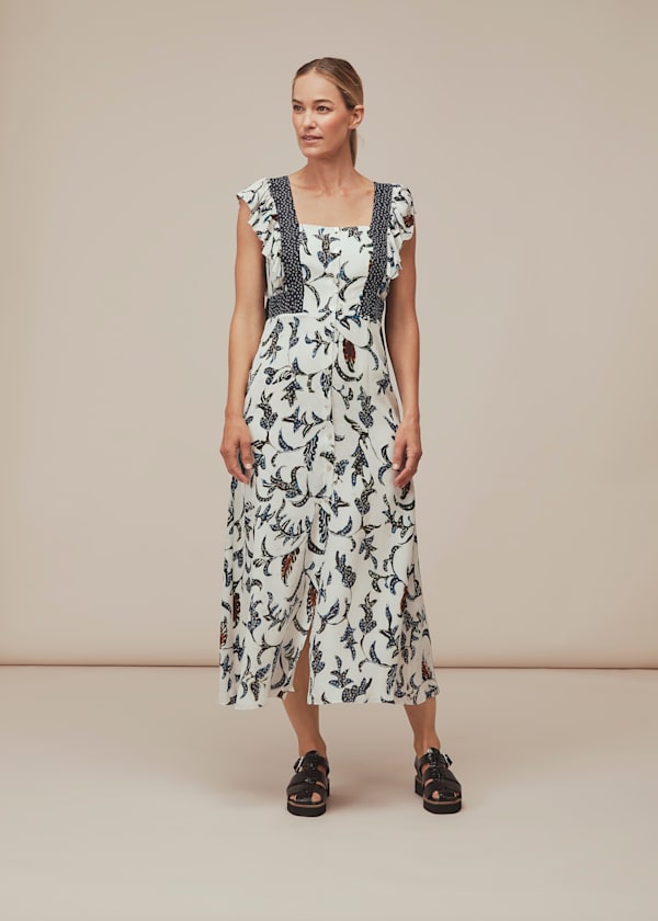 White Subrina Printed Silk Dress