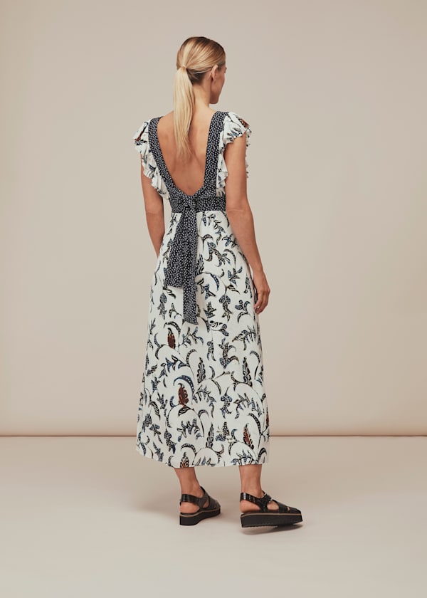 White Subrina Printed Silk Dress