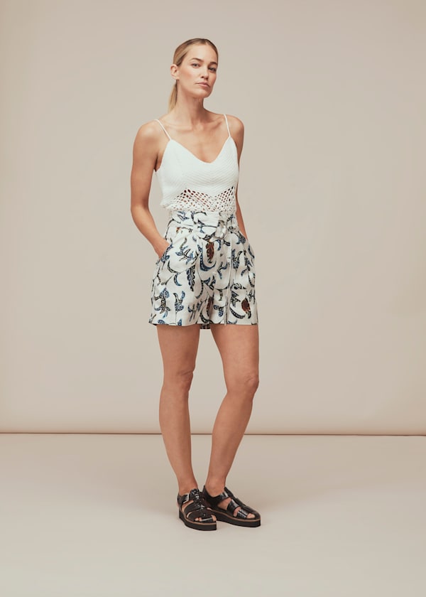 White Subrina Printed Silk Short
