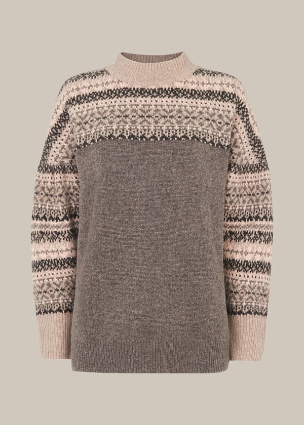 Grey Fairisle Crew Neck Sweater