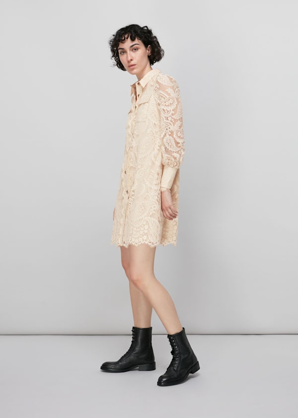 Neutral Lace Shirt Dress