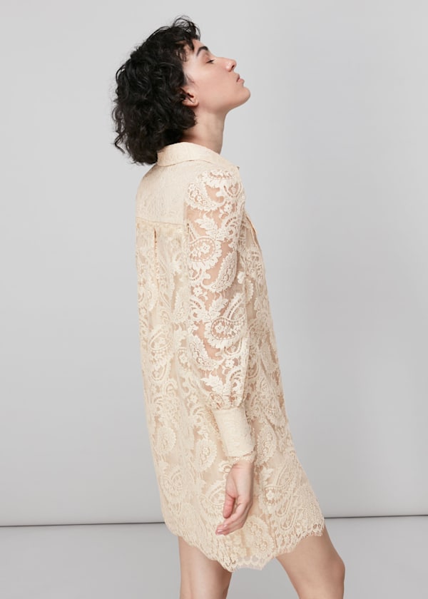 Neutral Lace Shirt Dress