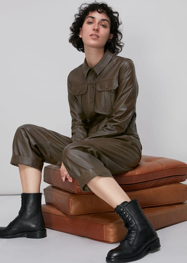 Khaki Leather Boilersuit