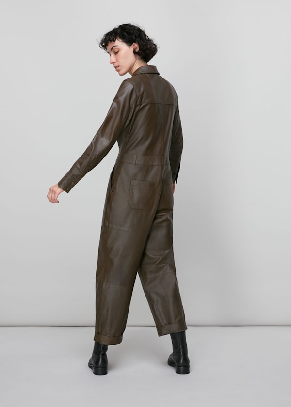 Khaki Leather Boilersuit