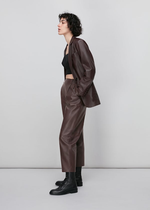 Burgundy Leather Tapered Trouser