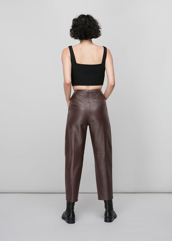 Burgundy Leather Tapered Pants 