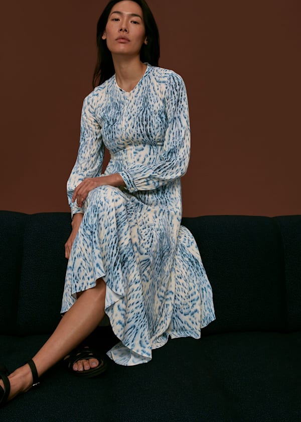 Blue Brushed Animal Zip Front Dress