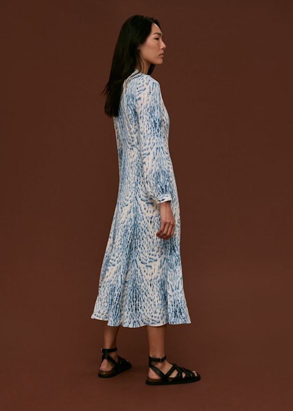 Blue Brushed Animal Zip Front Dress