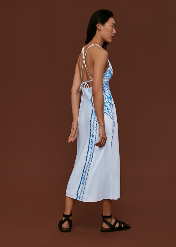 Blue Silk Tie Dye Bias Dress