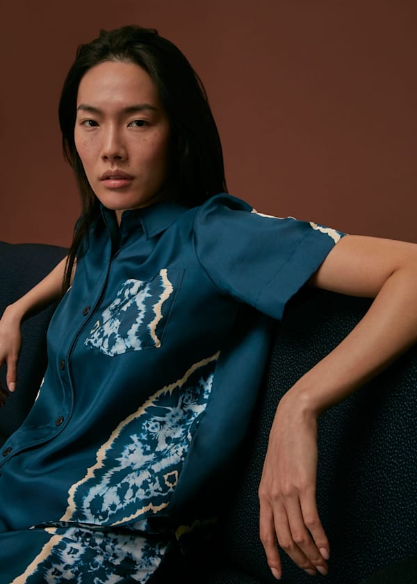 Blue Silk Tie Dye Shirt