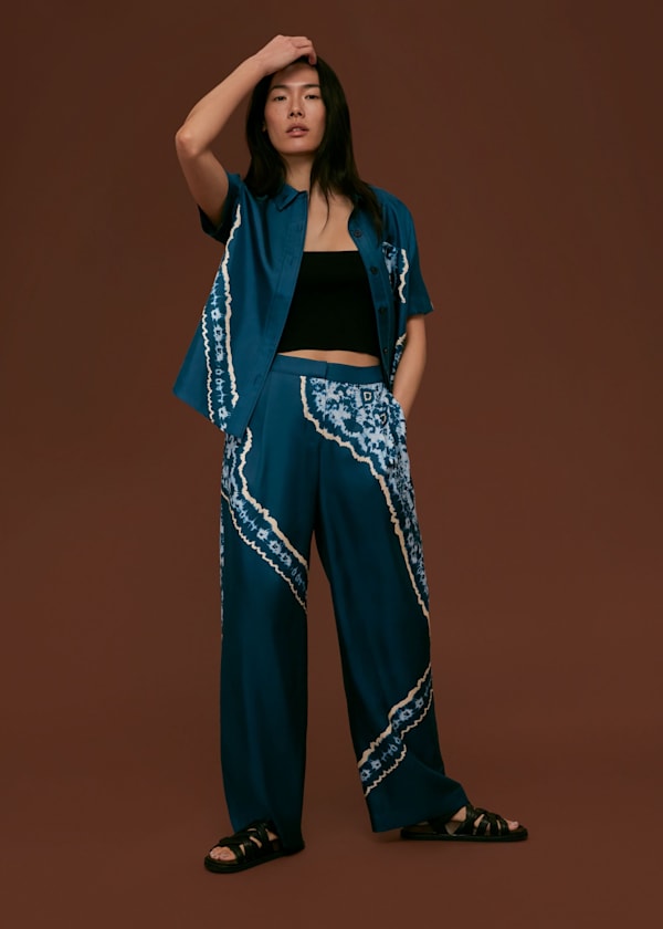 Blue Silk Tie Dye Pants 