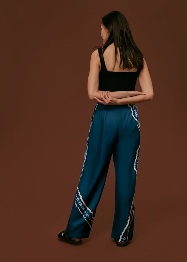 Blue Silk Tie Dye Pants 