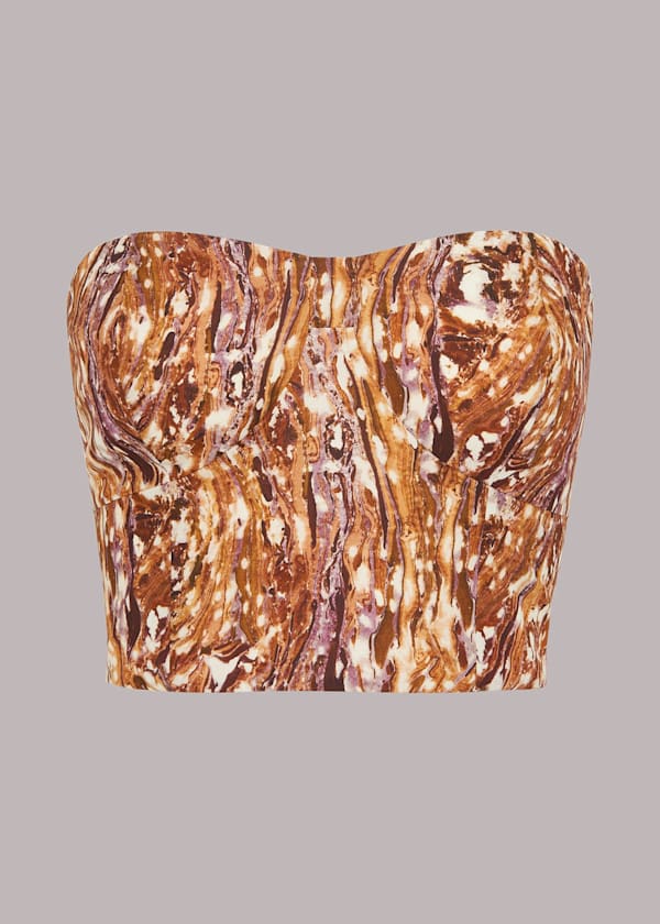 Multicolour Marble Print Silk Bralette